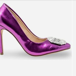 Vibrant Metallic Purple Pointed Toe Heels with Crystal Embellishment